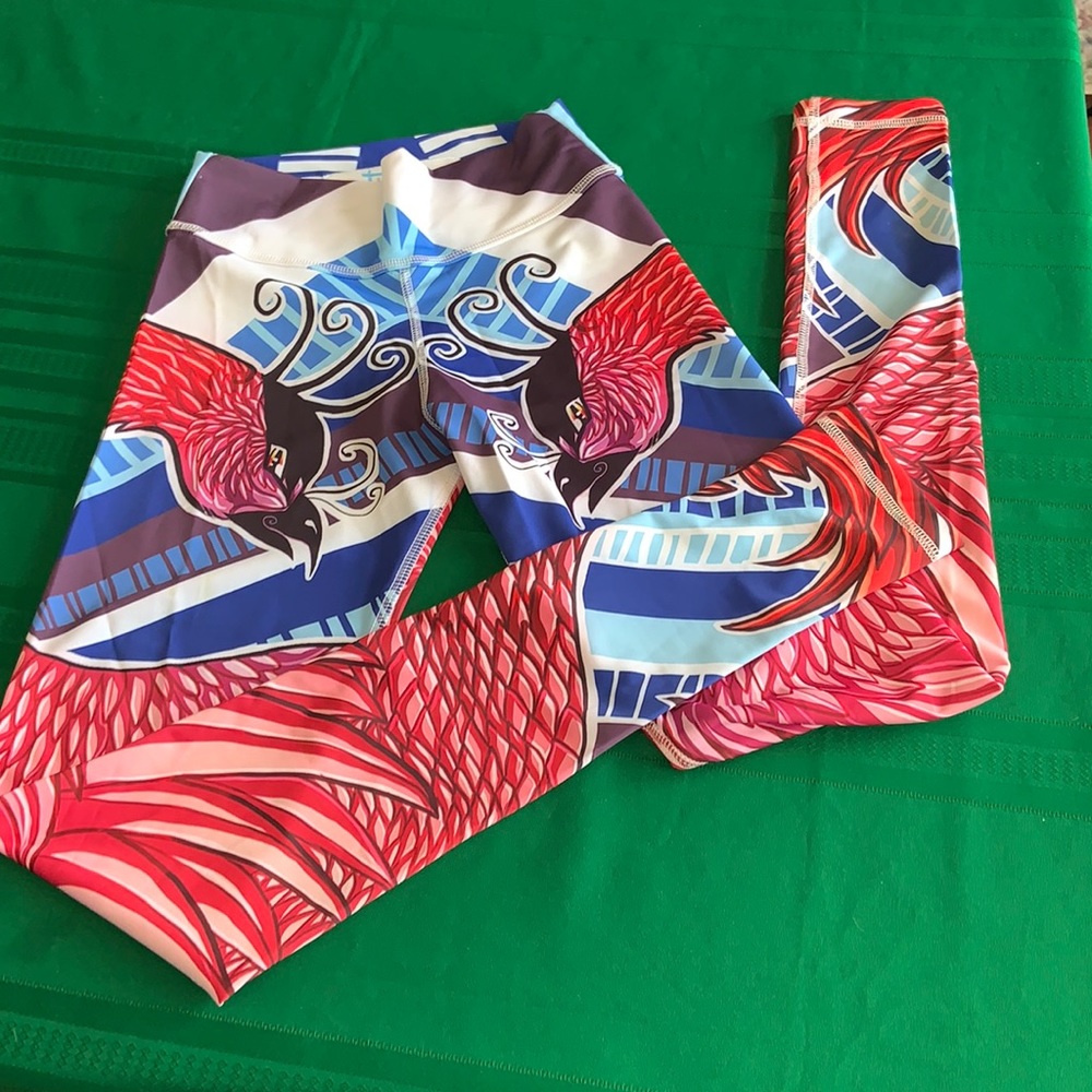 ARTLETIC LEGGINGS for athletic wear multi sport running yoga PEACOCK PRINT SMALL
